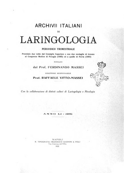 Archivii italiani di laringologia periodico trimestrale