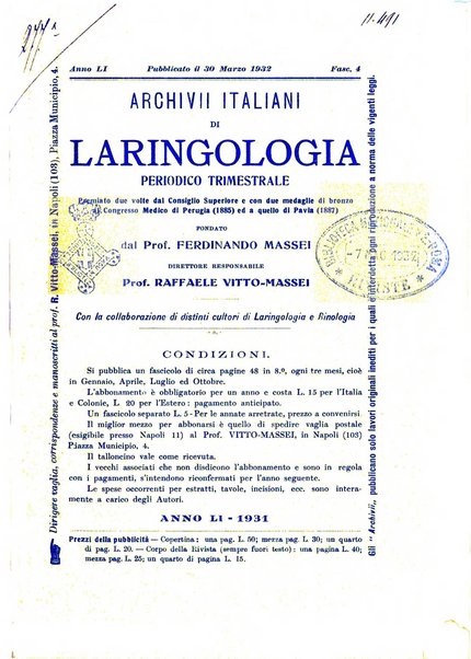 Archivii italiani di laringologia periodico trimestrale