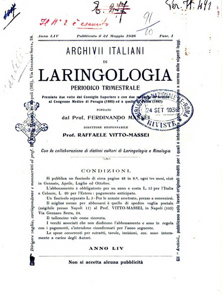 Archivii italiani di laringologia periodico trimestrale