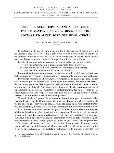 Radiologia e fisica medica. Sezione 1, Archivio di radioterapia e biofisica