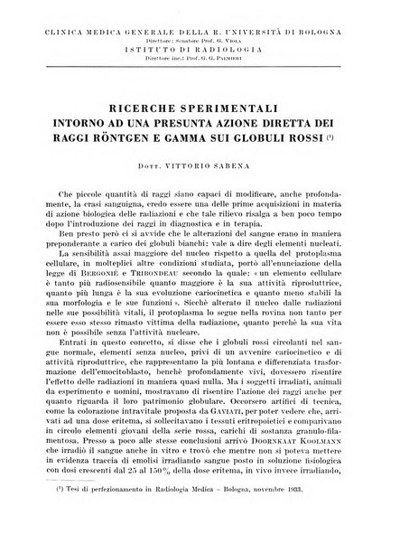 Radiologia e fisica medica. Sezione 1, Archivio di radioterapia e biofisica