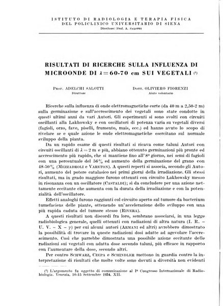 Radiologia e fisica medica. Sezione 1, Archivio di radioterapia e biofisica