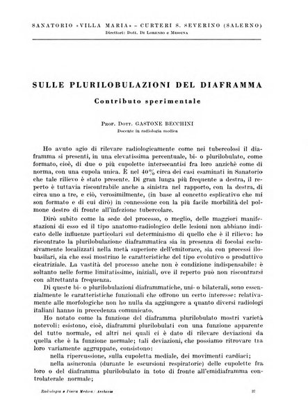 Radiologia e fisica medica. Sezione 1, Archivio di radioterapia e biofisica