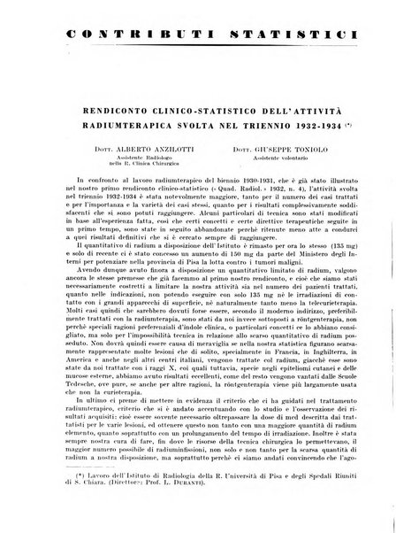 Radiologia e fisica medica. Sezione 1, Archivio di radioterapia e biofisica