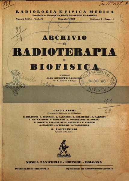 Radiologia e fisica medica. Sezione 1, Archivio di radioterapia e biofisica