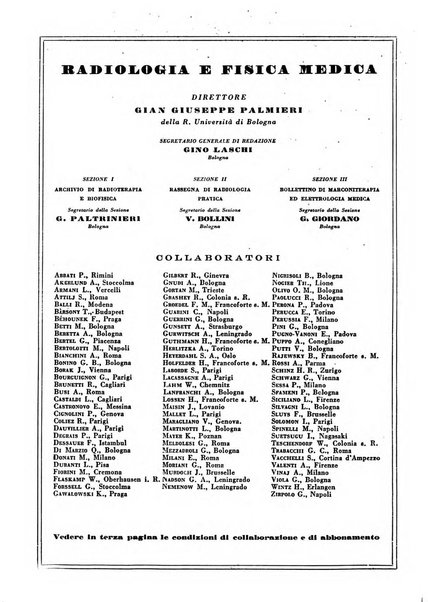 Radiologia e fisica medica. Sezione 1, Archivio di radioterapia e biofisica