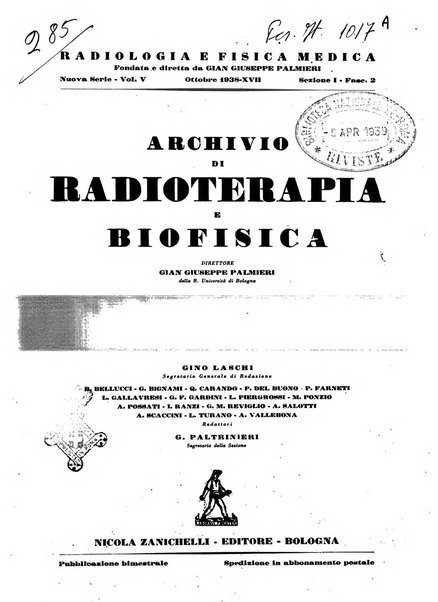 Radiologia e fisica medica. Sezione 1, Archivio di radioterapia e biofisica