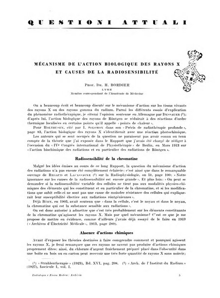 Radiologia e fisica medica. Sezione 1, Archivio di radioterapia e biofisica