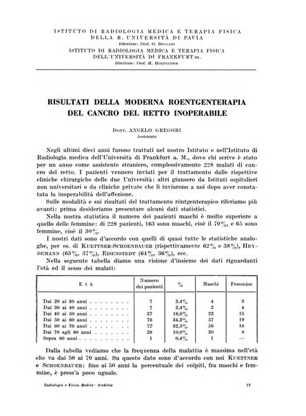 Radiologia e fisica medica. Sezione 1, Archivio di radioterapia e biofisica