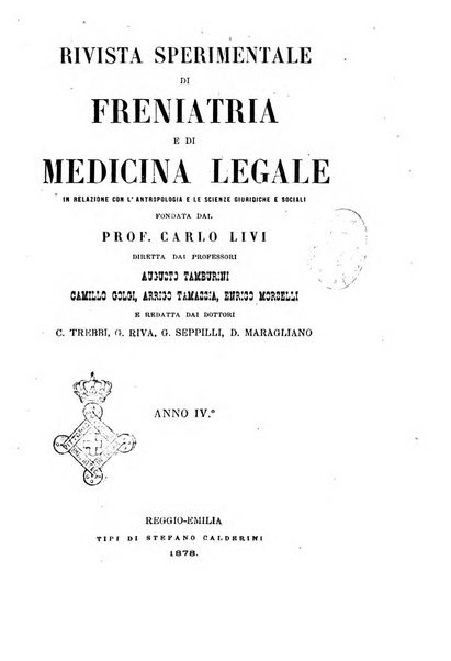 Rivista sperimentale di freniatria e di medicina legale in relazione con l'antropologia e le scienze giuridiche e sociali