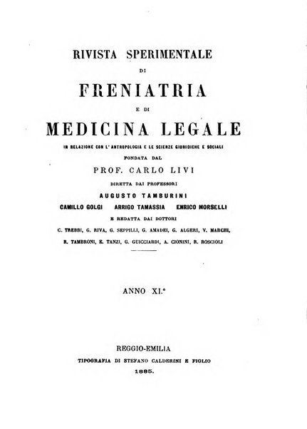 Rivista sperimentale di freniatria e di medicina legale in relazione con l'antropologia e le scienze giuridiche e sociali