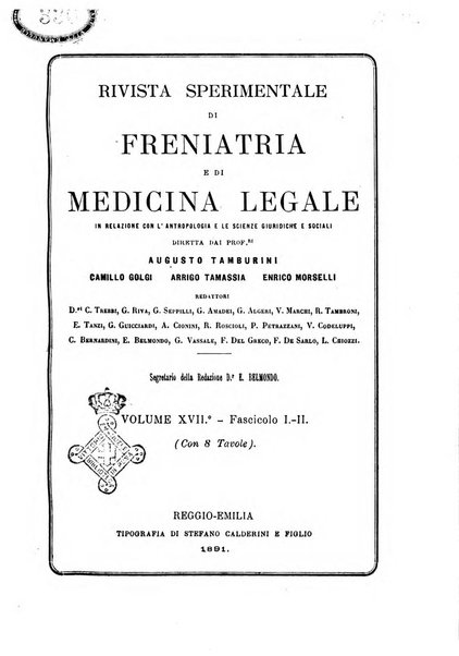 Rivista sperimentale di freniatria e di medicina legale in relazione con l'antropologia e le scienze giuridiche e sociali