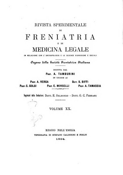 Rivista sperimentale di freniatria e di medicina legale in relazione con l'antropologia e le scienze giuridiche e sociali