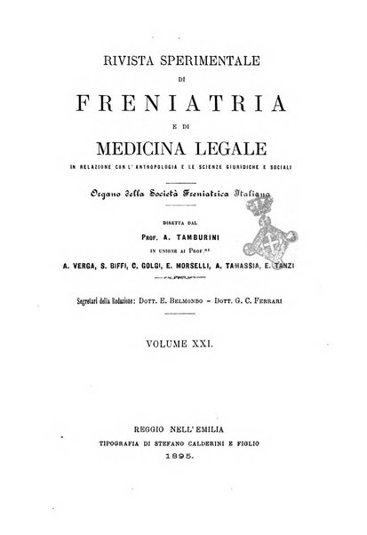 Rivista sperimentale di freniatria e di medicina legale in relazione con l'antropologia e le scienze giuridiche e sociali