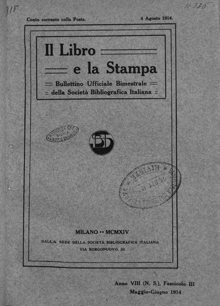 Il libro e la stampa bullettino ufficiale della Società bibliografica italiana