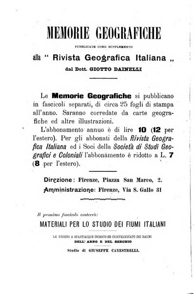 Memorie geografiche pubblicate come supplemento alla Rivista geografica italiana