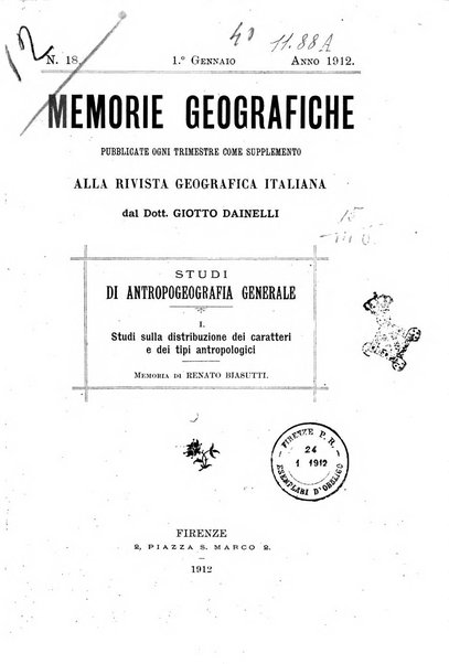 Memorie geografiche pubblicate come supplemento alla Rivista geografica italiana