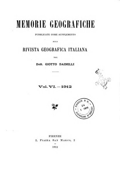 Memorie geografiche pubblicate come supplemento alla Rivista geografica italiana