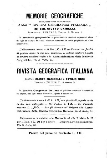 Memorie geografiche pubblicate come supplemento alla Rivista geografica italiana