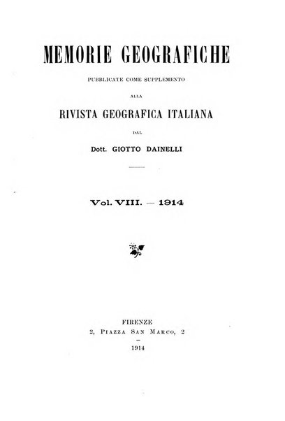 Memorie geografiche pubblicate come supplemento alla Rivista geografica italiana