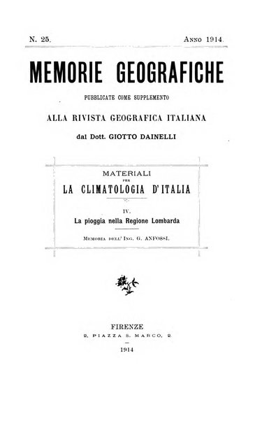 Memorie geografiche pubblicate come supplemento alla Rivista geografica italiana