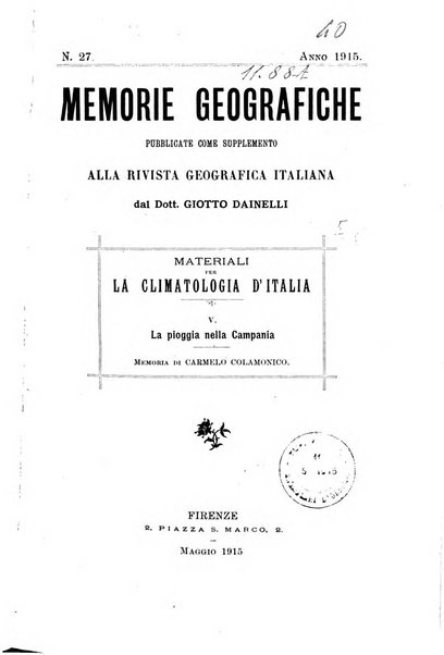 Memorie geografiche pubblicate come supplemento alla Rivista geografica italiana