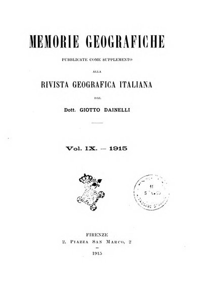 Memorie geografiche pubblicate come supplemento alla Rivista geografica italiana