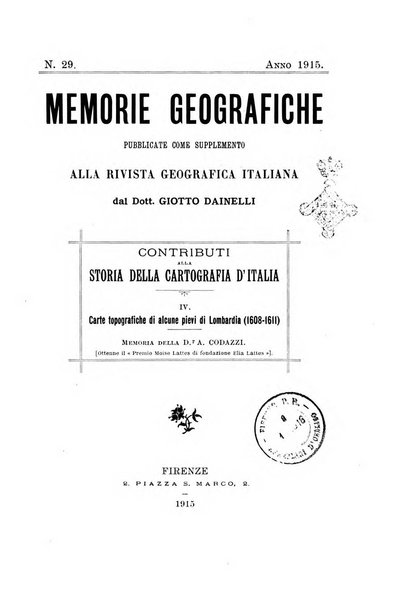 Memorie geografiche pubblicate come supplemento alla Rivista geografica italiana