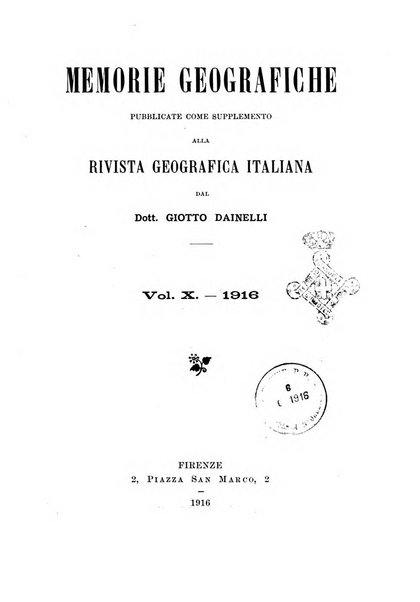 Memorie geografiche pubblicate come supplemento alla Rivista geografica italiana