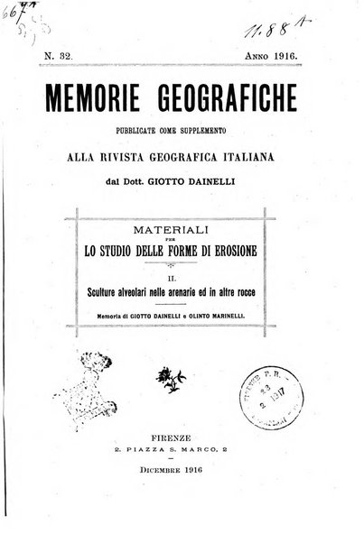 Memorie geografiche pubblicate come supplemento alla Rivista geografica italiana