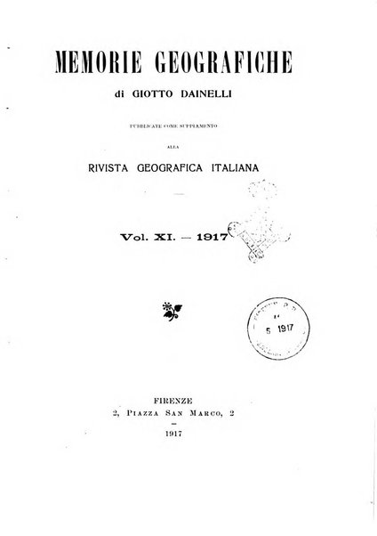 Memorie geografiche pubblicate come supplemento alla Rivista geografica italiana