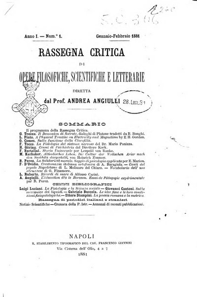 Rassegna critica di opere filosofiche, scientifiche e letterarie