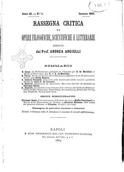 Rassegna critica di opere filosofiche, scientifiche e letterarie