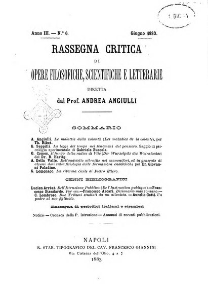 Rassegna critica di opere filosofiche, scientifiche e letterarie