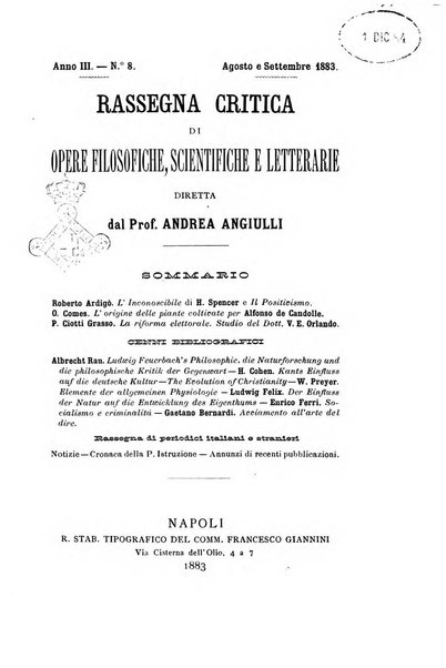 Rassegna critica di opere filosofiche, scientifiche e letterarie