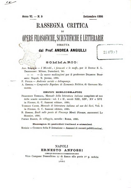 Rassegna critica di opere filosofiche, scientifiche e letterarie