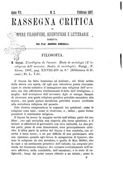 Rassegna critica di opere filosofiche, scientifiche e letterarie