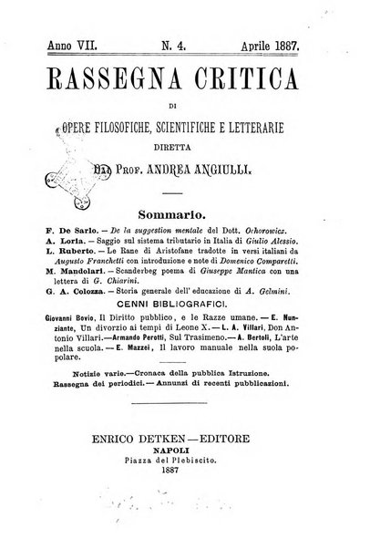 Rassegna critica di opere filosofiche, scientifiche e letterarie