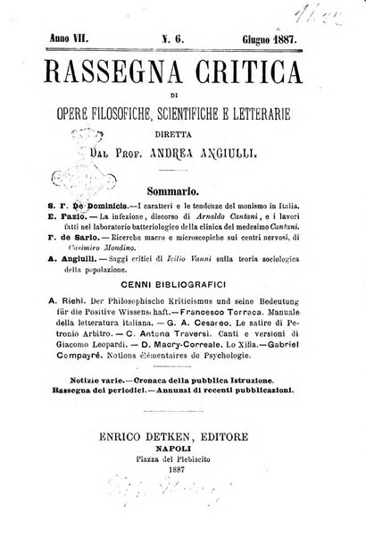 Rassegna critica di opere filosofiche, scientifiche e letterarie