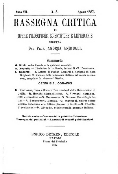 Rassegna critica di opere filosofiche, scientifiche e letterarie