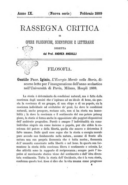 Rassegna critica di opere filosofiche, scientifiche e letterarie