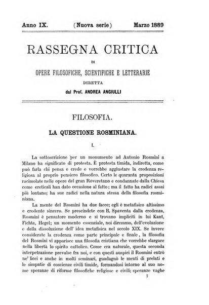 Rassegna critica di opere filosofiche, scientifiche e letterarie