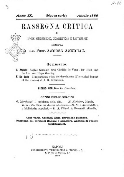 Rassegna critica di opere filosofiche, scientifiche e letterarie