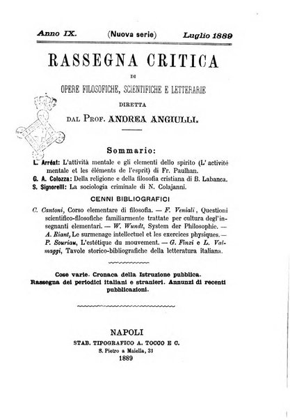 Rassegna critica di opere filosofiche, scientifiche e letterarie