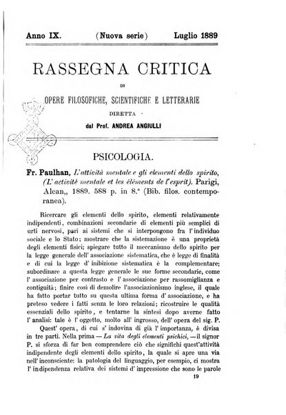 Rassegna critica di opere filosofiche, scientifiche e letterarie