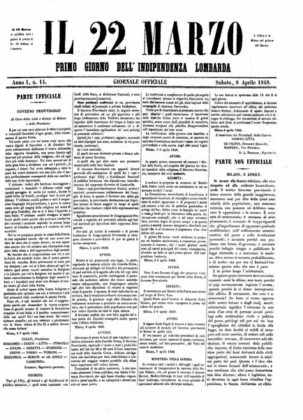 Il 22 marzo : primo giorno dell'indipendenza lombarda : giornale officiale