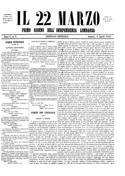 Il 22 marzo : primo giorno dell'indipendenza lombarda : giornale officiale