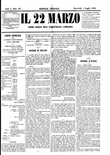 Il 22 marzo : primo giorno dell'indipendenza lombarda : giornale officiale