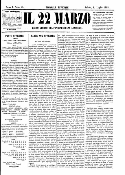 Il 22 marzo : primo giorno dell'indipendenza lombarda : giornale officiale