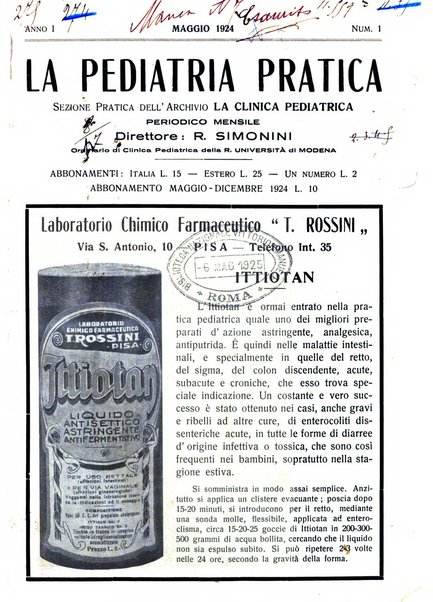 La pediatria pratica sezione pratica dell'archivio La clinica pediatrica